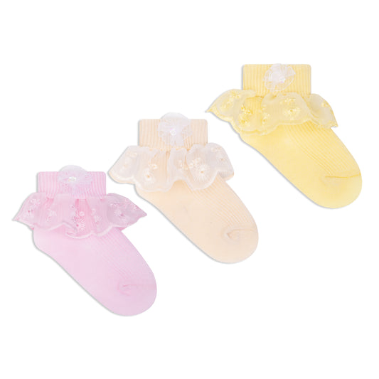 Frill Ankle Socks for Girls (Pack of 3) 5000