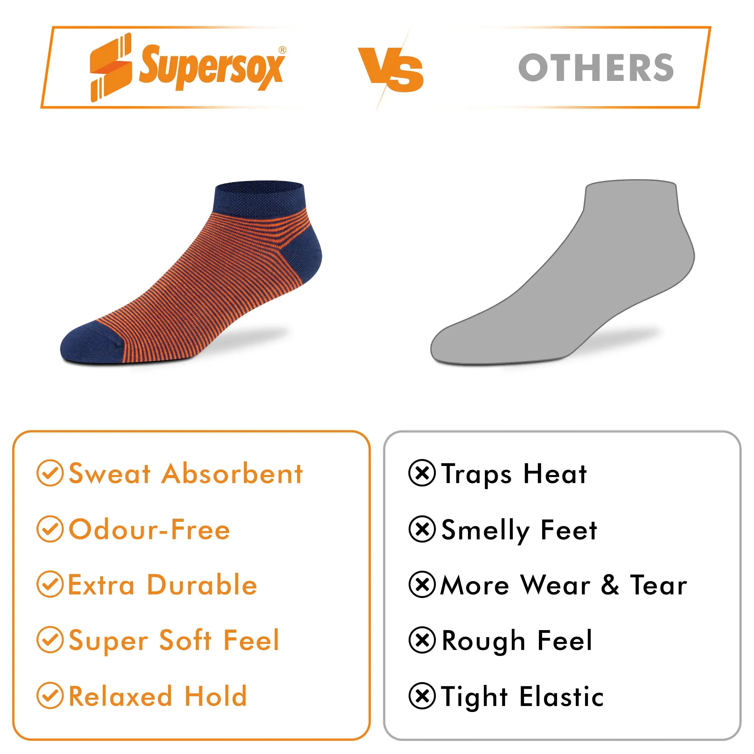 Plain Stripe Sneaker Socks - Men (Pack of 3) Supersox