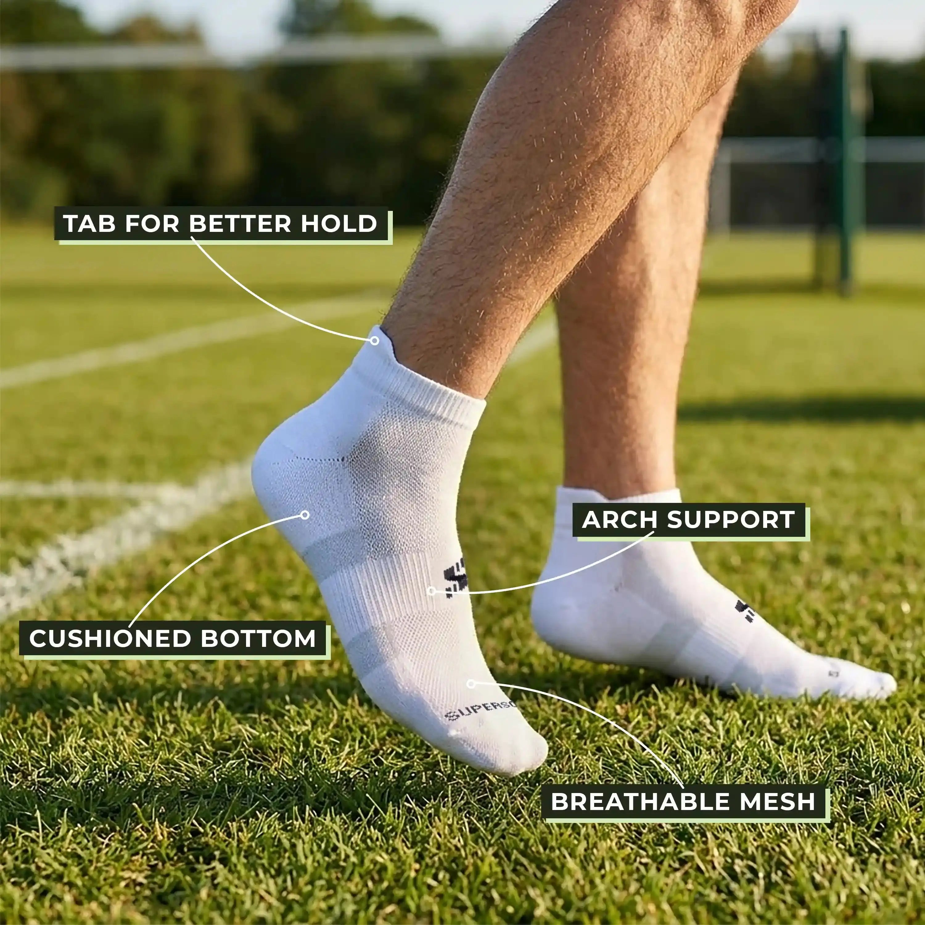 Ankle Length Performance Sports Socks with Breathable Mesh - Men (Pack of 6) Supersox
